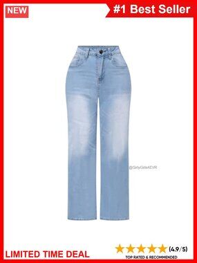 High Waisted Wide Leg Stretch Distressed Denim Jeans